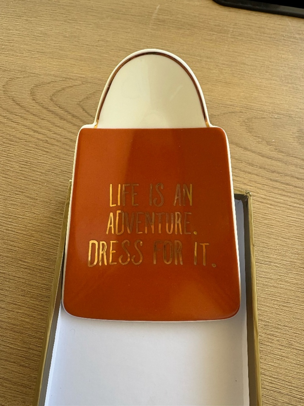 Rosanna Porcelain Handbag Trinket Dish Life Is An Adventure Rust Gold New In Box